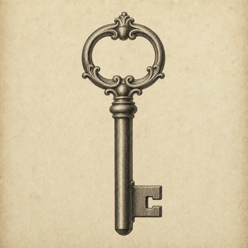 Engraving of a single antique iron key